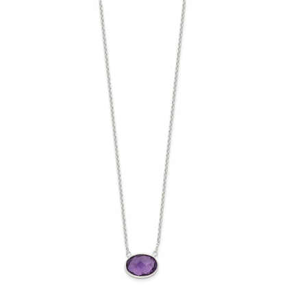 Sterling Silver Polished Oval Purple CZ 16.25in w/1in Ext Necklace