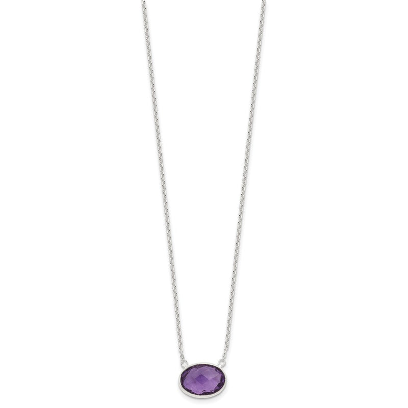 Sterling Silver Polished Oval Purple CZ 16.25in w/1in Ext Necklace