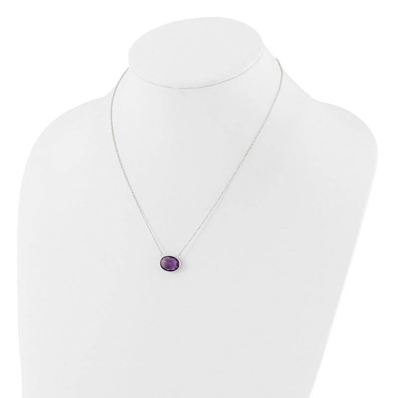 Sterling Silver Polished Oval Purple CZ 16.25in w/1in Ext Necklace