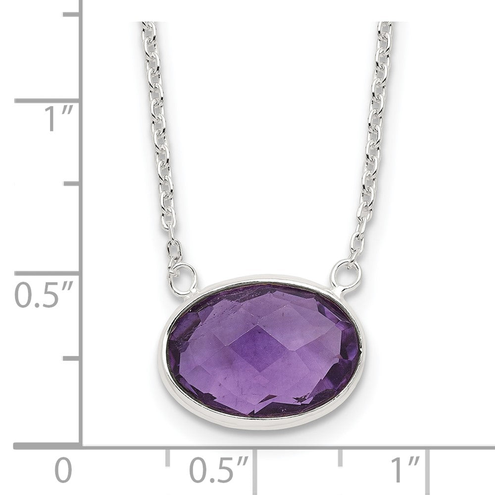Sterling Silver Polished Oval Purple CZ 16.25in w/1in Ext Necklace