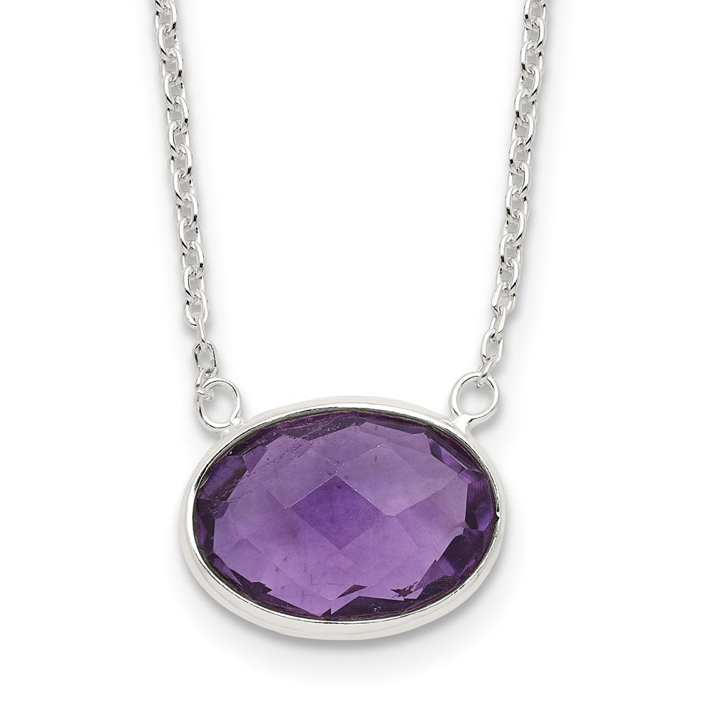 Sterling Silver Polished Oval Purple CZ 16.25in w/1in Ext Necklace