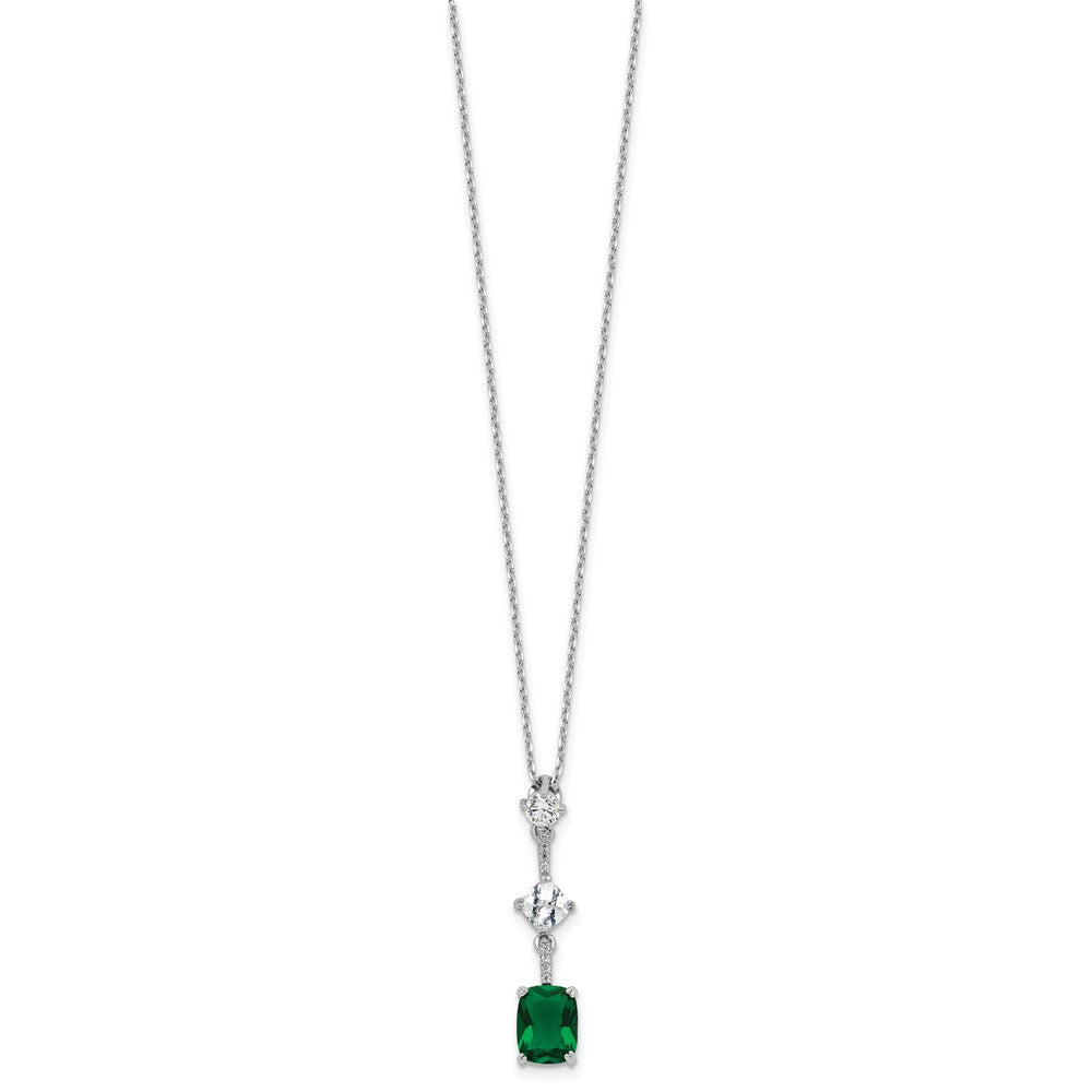 Sterling Silver Rhodium Plated Green and White CZ 16in w/2in Ext Necklace