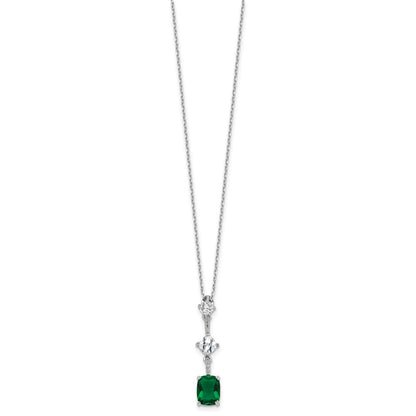 Sterling Silver Rhodium Plated Green and White CZ 16in w/2in Ext Necklace