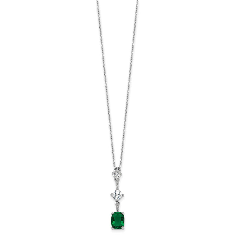 Sterling Silver Rhodium Plated Green and White CZ 16in w/2in Ext Necklace