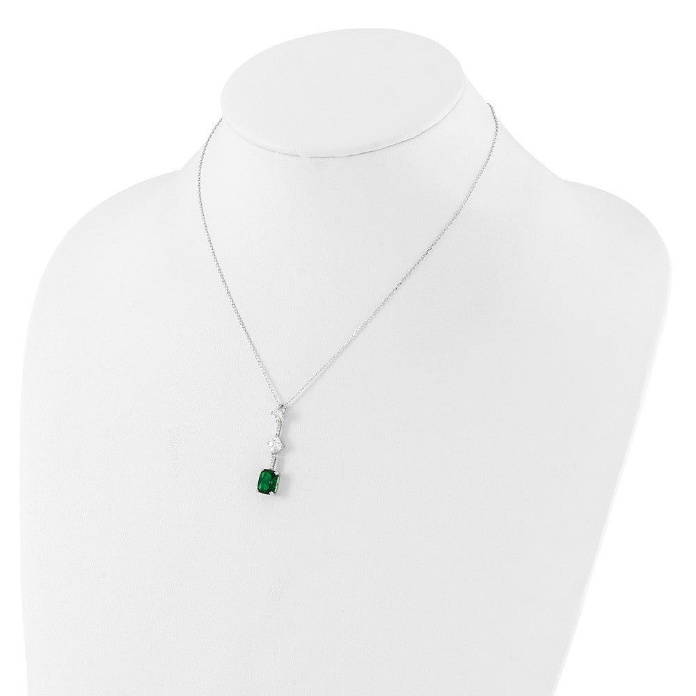 Sterling Silver Rhodium Plated Green and White CZ 16in w/2in Ext Necklace