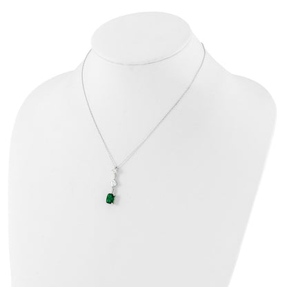 Sterling Silver Rhodium Plated Green and White CZ 16in w/2in Ext Necklace