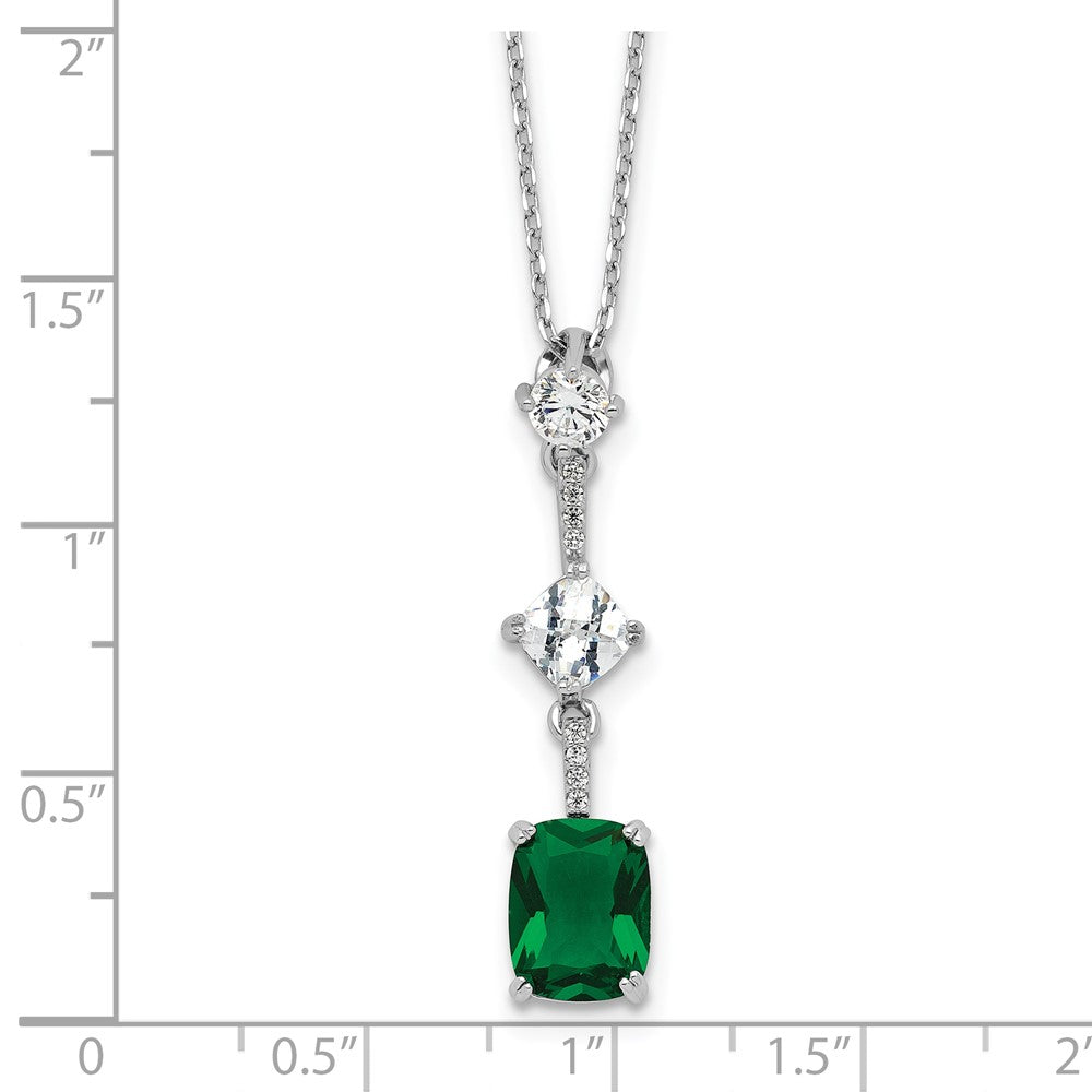 Sterling Silver Rhodium Plated Green and White CZ 16in w/2in Ext Necklace