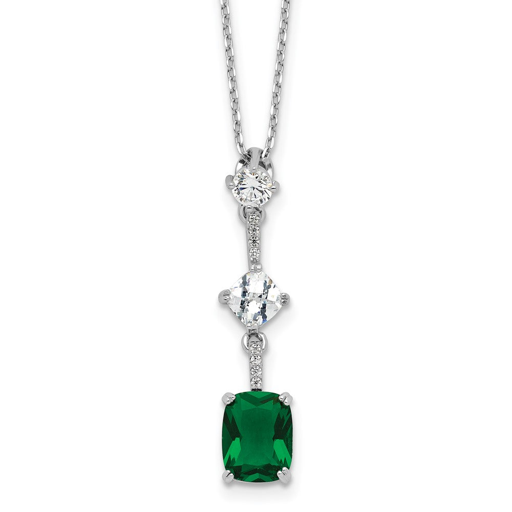 Sterling Silver Rhodium Plated Green and White CZ 16in w/2in Ext Necklace