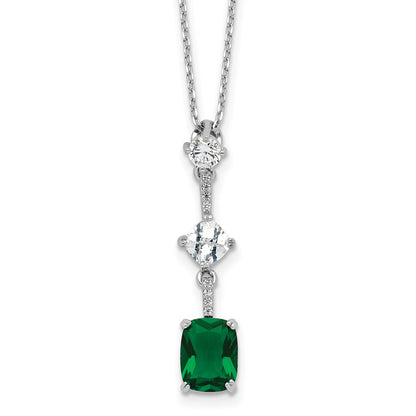 Sterling Silver Rhodium Plated Green and White CZ 16in w/2in Ext Necklace