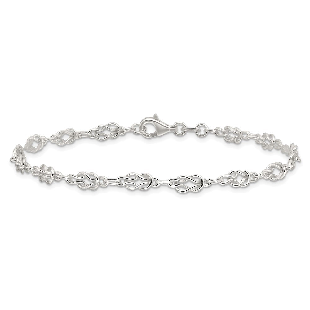 Sterling Silver 10Inch Solid Polished Fancy Knot-Link Anklet