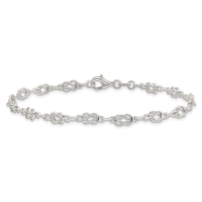 Sterling Silver 10Inch Solid Polished Fancy Knot-Link Anklet