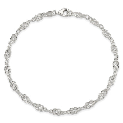 Sterling Silver 10Inch Solid Polished Fancy Knot-Link Anklet