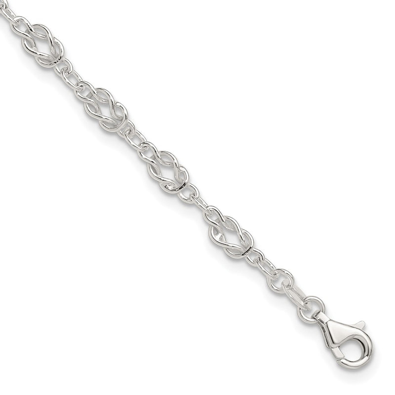 Sterling Silver 10Inch Solid Polished Fancy Knot-Link Anklet