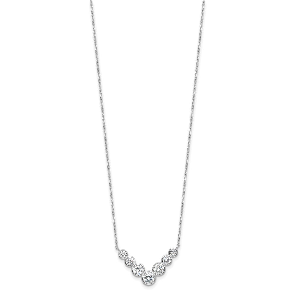Sterling Silver Rhodium-Plated 7 Bezel Set CZ 18in w/2in Ext. Necklace