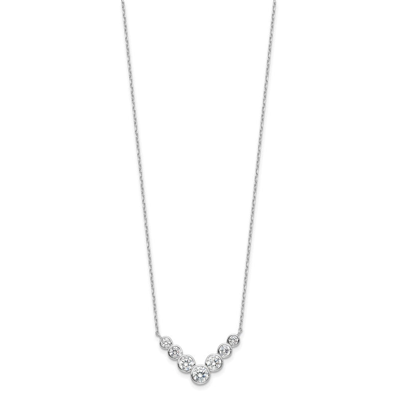 Sterling Silver Rhodium-Plated 7 Bezel Set CZ 18in w/2in Ext. Necklace