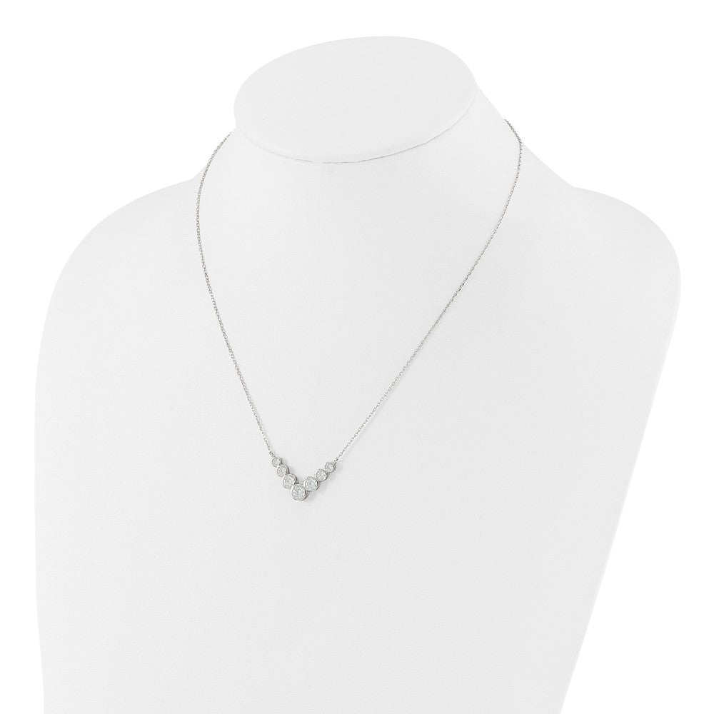 Sterling Silver Rhodium-Plated 7 Bezel Set CZ 18in w/2in Ext. Necklace
