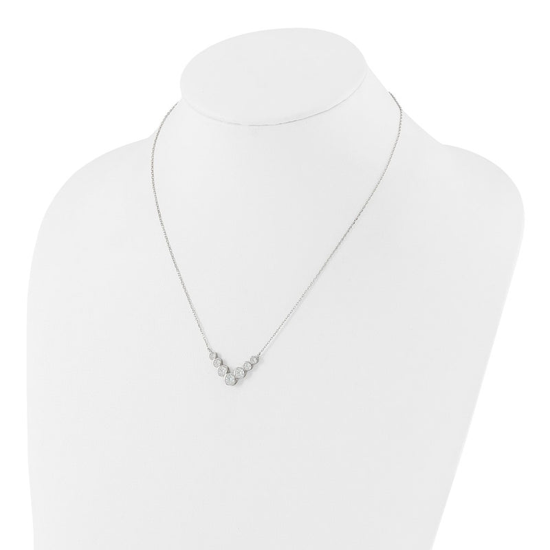 Sterling Silver Rhodium-Plated 7 Bezel Set CZ 18in w/2in Ext. Necklace