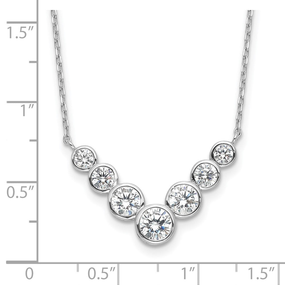 Sterling Silver Rhodium-Plated 7 Bezel Set CZ 18in w/2in Ext. Necklace