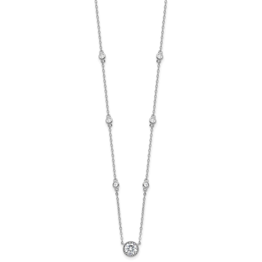 Sterling Silver Rhodium-Plated with CZ Stations 16in w/2in Ext Necklace