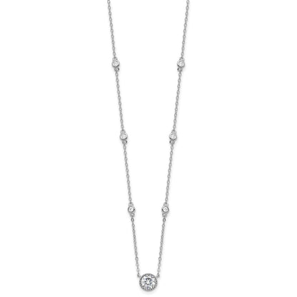 Sterling Silver Rhodium-Plated with CZ Stations 16in w/2in Ext Necklace