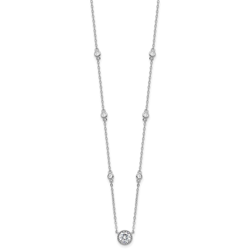 Sterling Silver Rhodium-Plated with CZ Stations 16in w/2in Ext Necklace