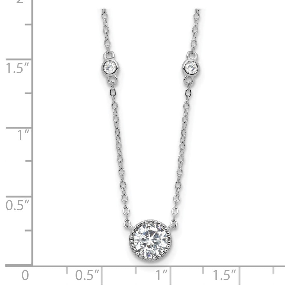 Sterling Silver Rhodium-Plated with CZ Stations 16in w/2in Ext Necklace