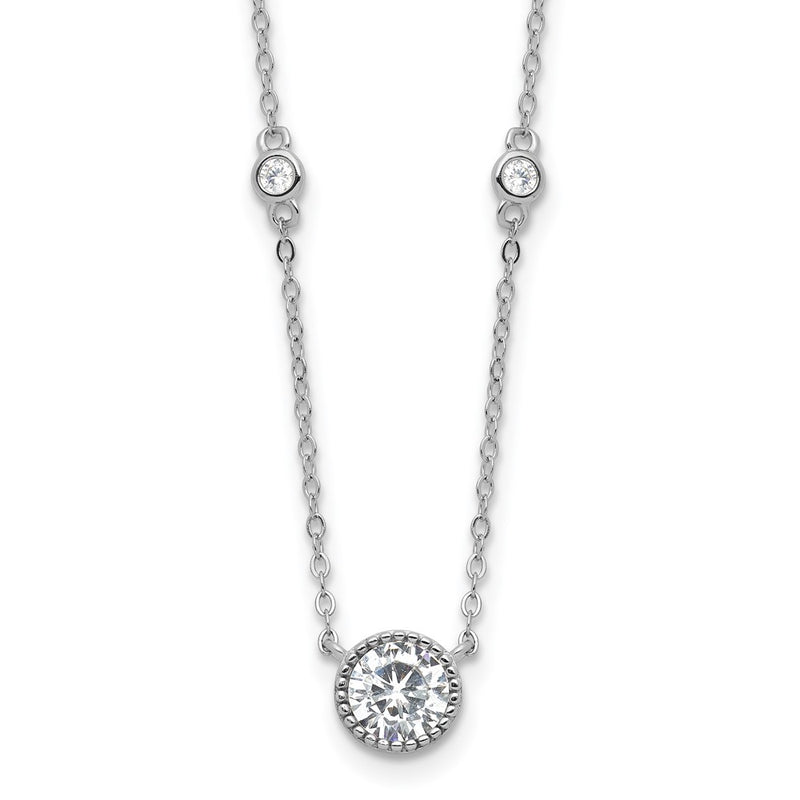 Sterling Silver Rhodium-Plated with CZ Stations 16in w/2in Ext Necklace