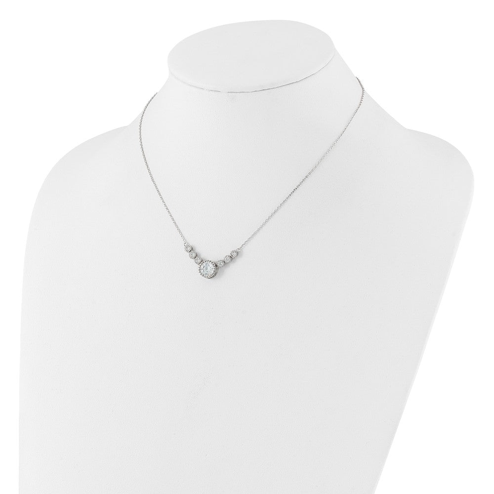 Sterling Silver Rhodium-Plated with CZ 16in w/2in Ext Necklace