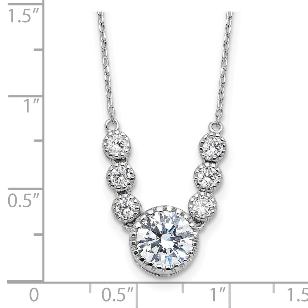 Sterling Silver Rhodium-Plated with CZ 16in w/2in Ext Necklace