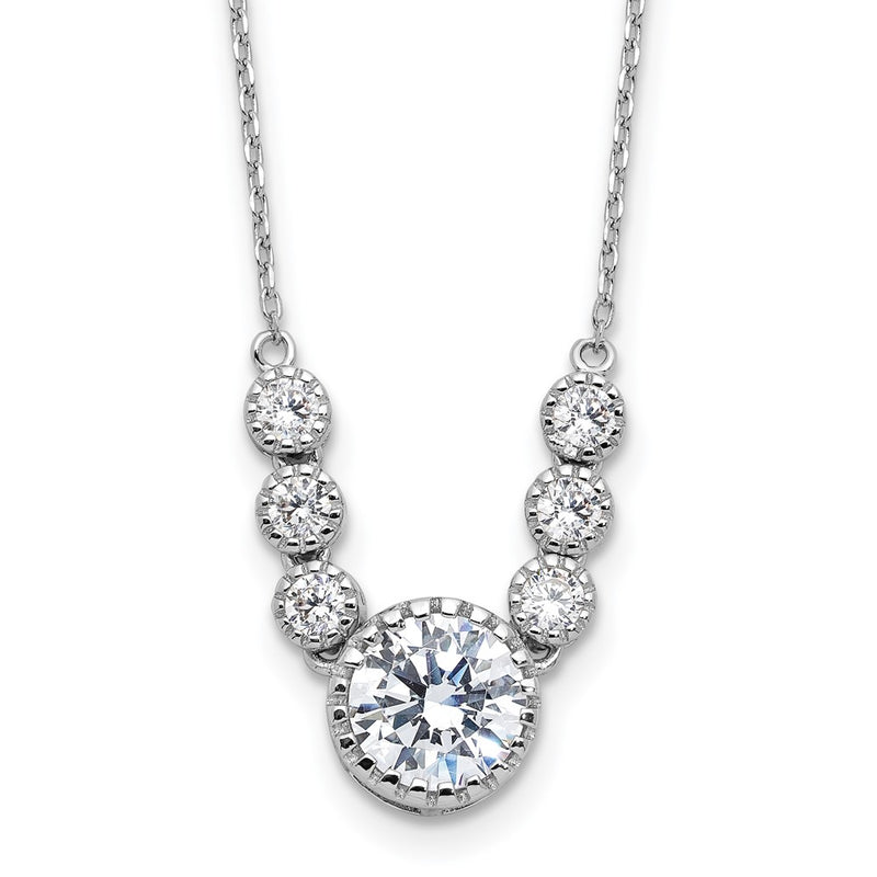Sterling Silver Rhodium-Plated with CZ 16in w/2in Ext Necklace