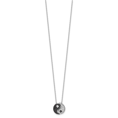 Sterling Silver Rhodium Plated Black/white CZ Yin Yang 16in w/2in Ext. Necklace