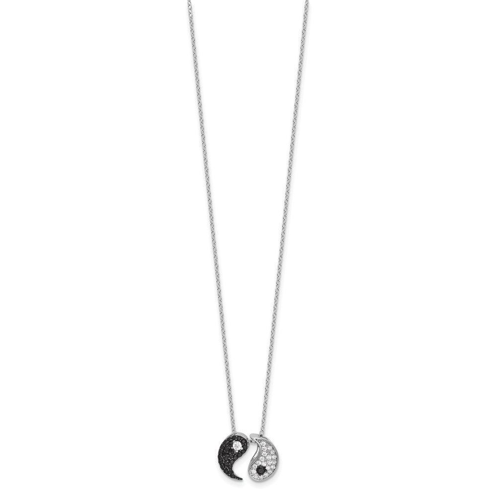Sterling Silver Rhodium Plated Black/white CZ Yin Yang 16in w/2in Ext. Necklace