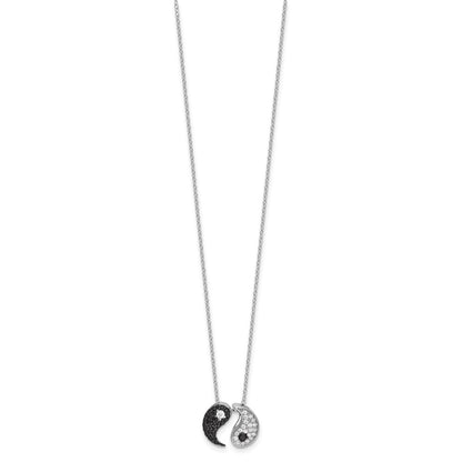 Sterling Silver Rhodium Plated Black/white CZ Yin Yang 16in w/2in Ext. Necklace