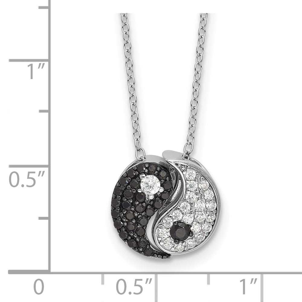 Sterling Silver Rhodium Plated Black/white CZ Yin Yang 16in w/2in Ext. Necklace