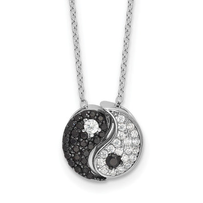 Sterling Silver Rhodium Plated Black/white CZ Yin Yang 16in w/2in Ext. Necklace