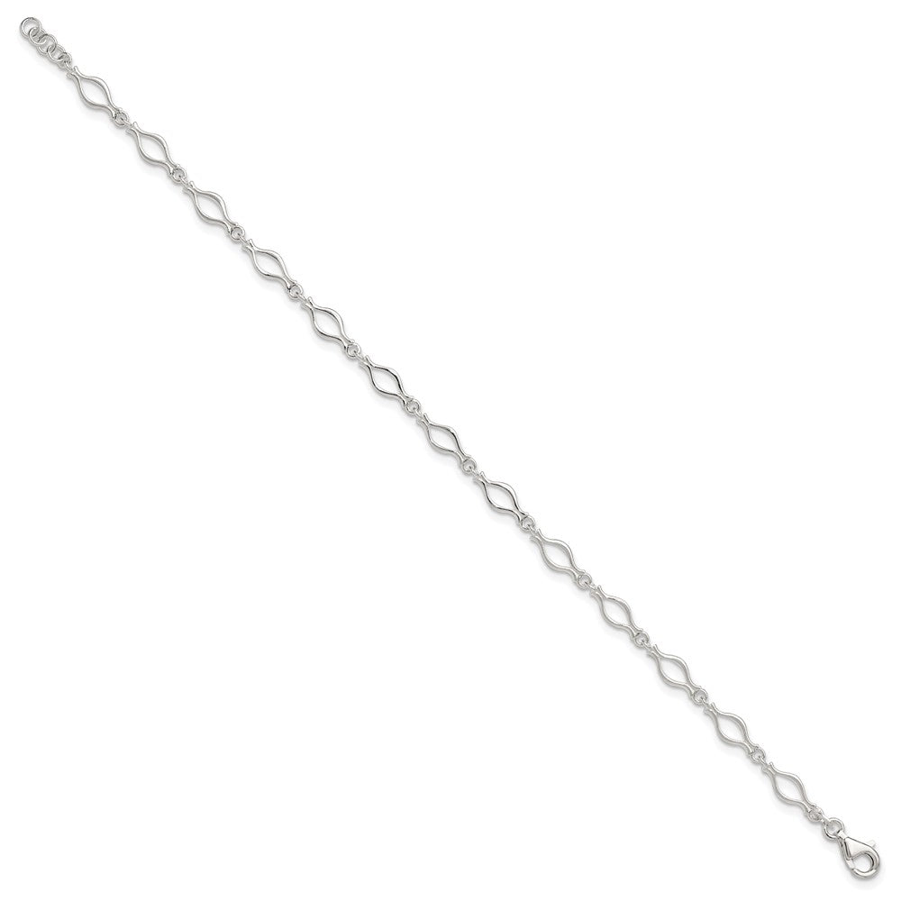 Sterling Silver 9Inch Solid Polished Fancy Link Anklet