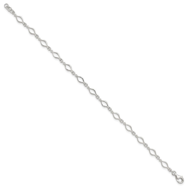 Sterling Silver 9Inch Solid Polished Fancy Link Anklet