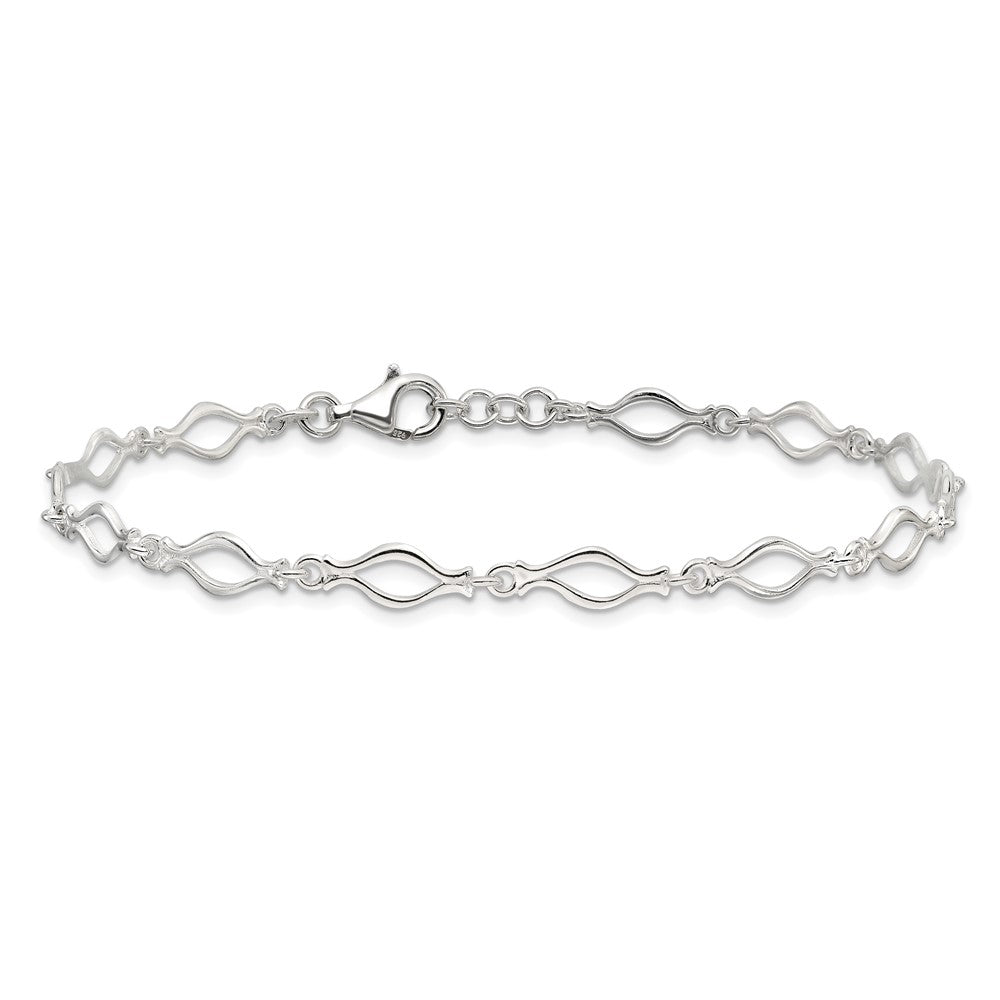 Sterling Silver 9Inch Solid Polished Fancy Link Anklet