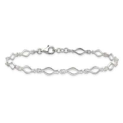 Sterling Silver 9Inch Solid Polished Fancy Link Anklet