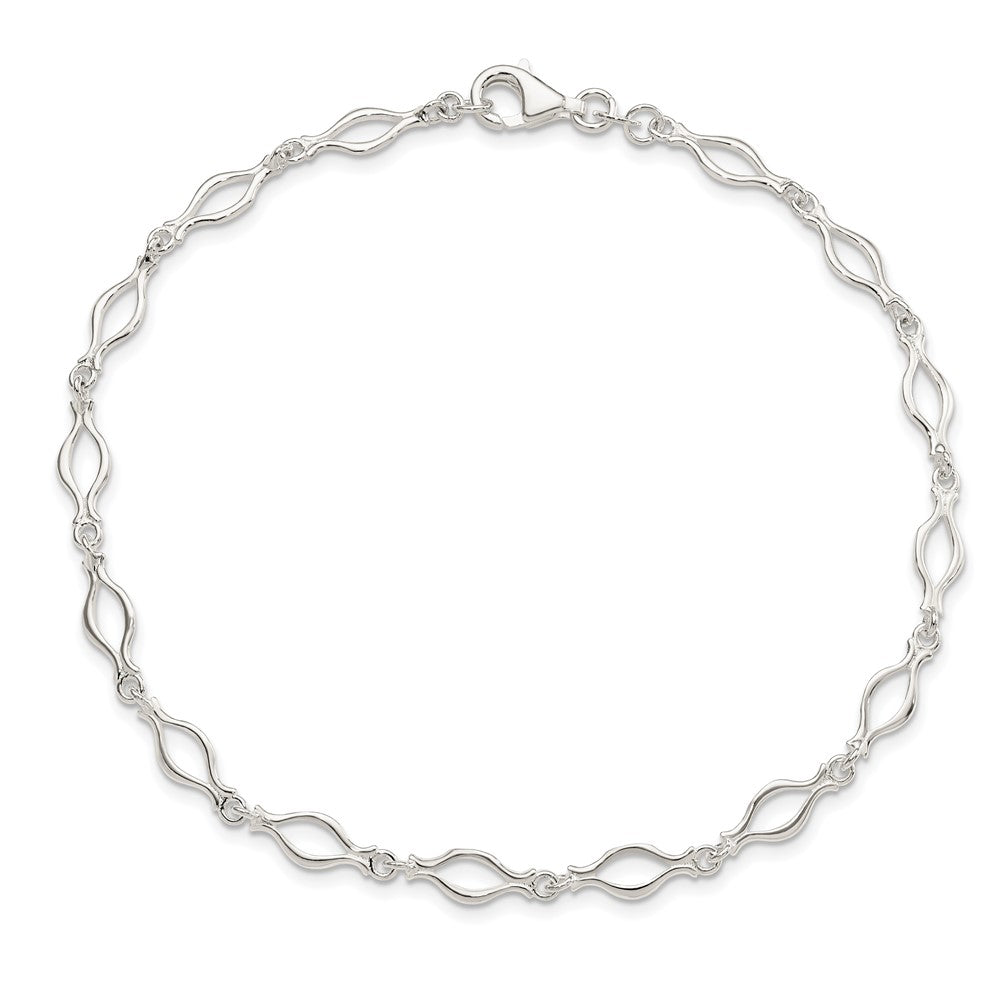 Sterling Silver 9Inch Solid Polished Fancy Link Anklet