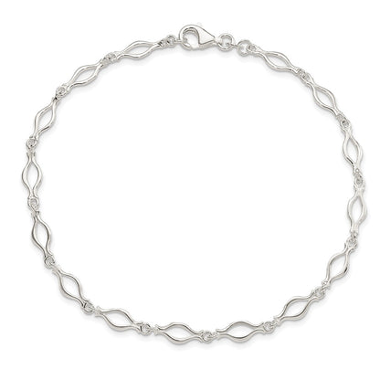 Sterling Silver 9Inch Solid Polished Fancy Link Anklet