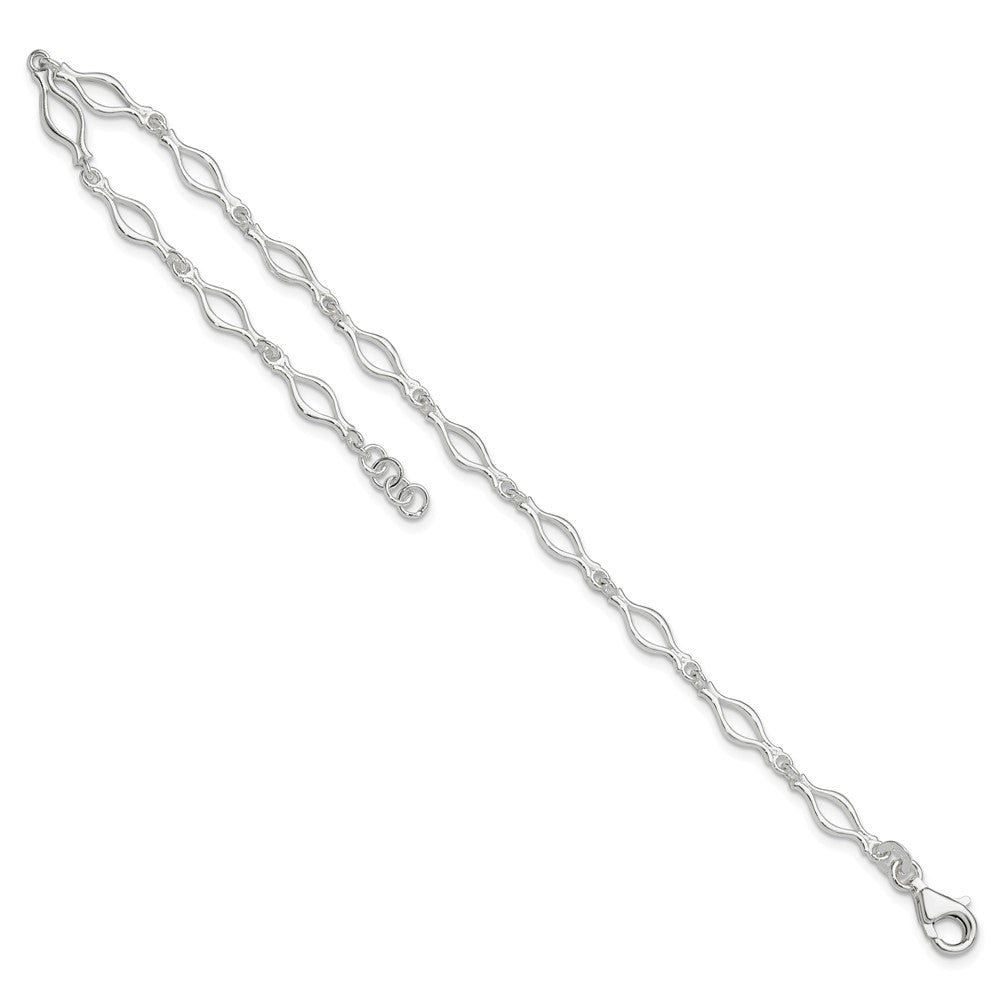 Sterling Silver 9Inch Solid Polished Fancy Link Anklet