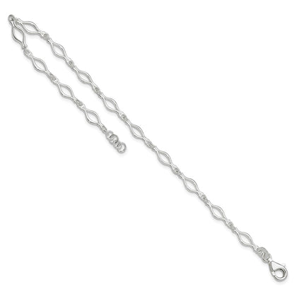 Sterling Silver 9Inch Solid Polished Fancy Link Anklet