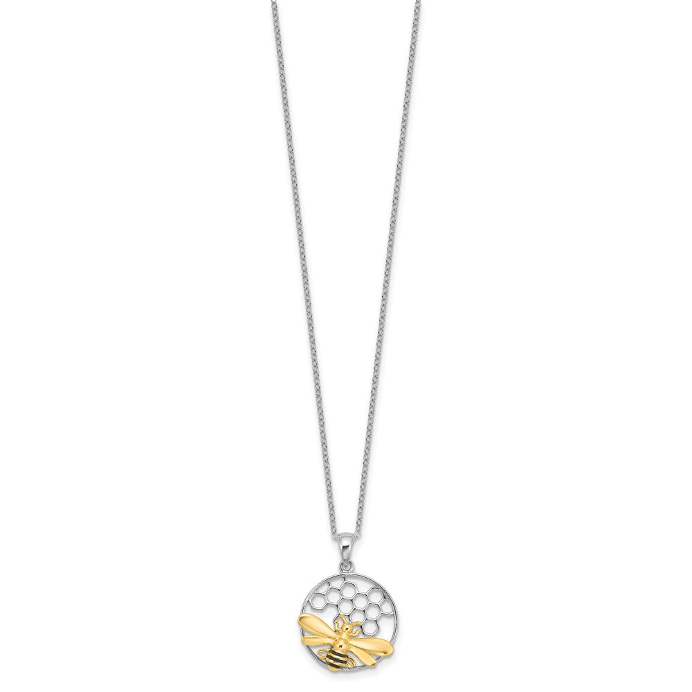 Sterling Silver Rhodium/gold-Tone Enameled Bee 18in Necklace