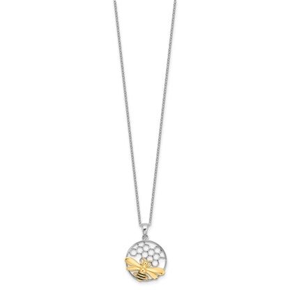 Sterling Silver Rhodium/gold-Tone Enameled Bee 18in Necklace