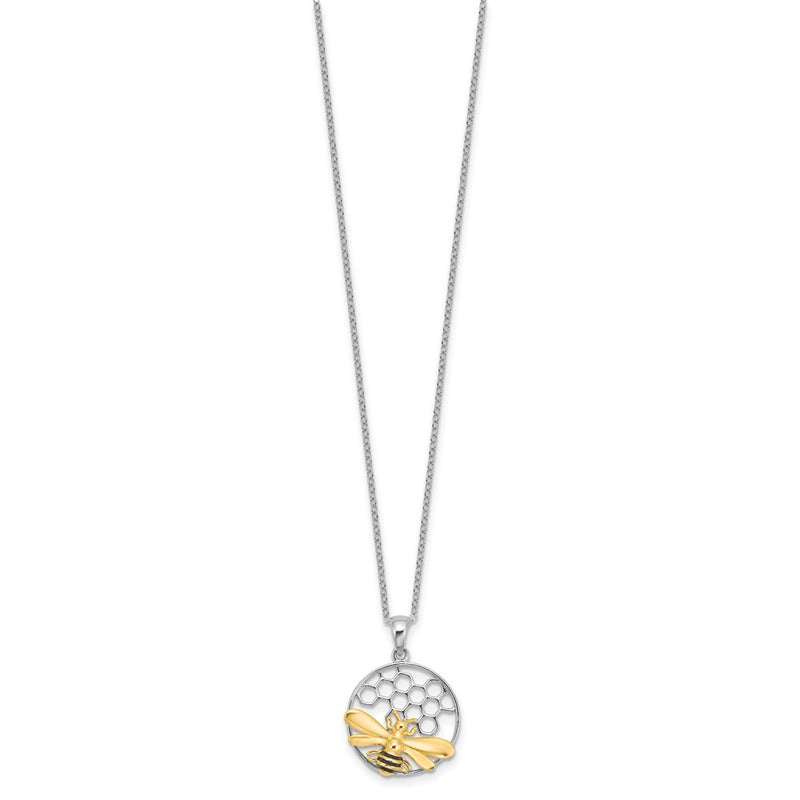 Sterling Silver Rhodium/gold-Tone Enameled Bee 18in Necklace