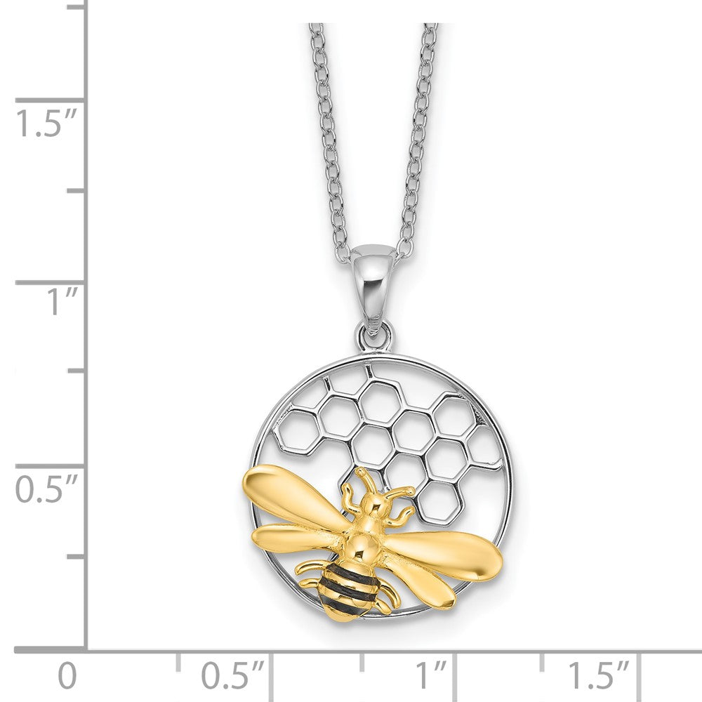 Sterling Silver Rhodium/gold-Tone Enameled Bee 18in Necklace