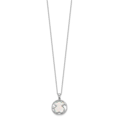 Sterling Silver Rhodium Plated CZ Cr Opal Inlay Bear 16in w/2in Ext Necklace
