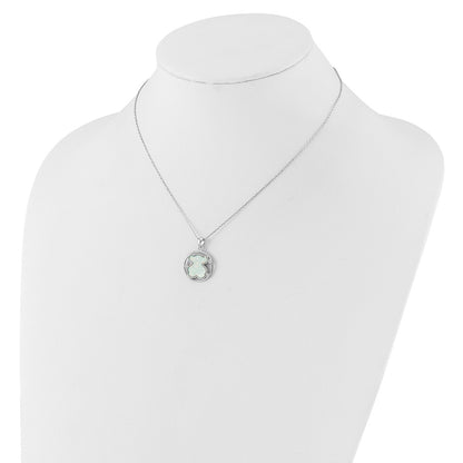 Sterling Silver Rhodium Plated CZ Cr Opal Inlay Bear 16in w/2in Ext Necklace