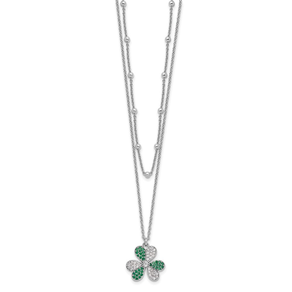 Sterling Silver Rhod-Pltd Cz/crystal Clover Beaded 16in w/2 in Ext Necklace